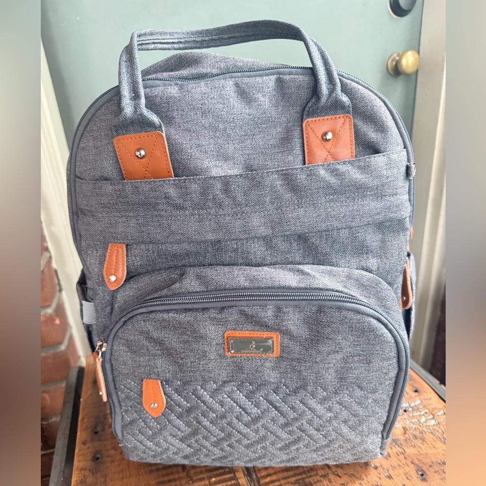 BabbleRoo Stylish Gray and Tan Backpack/Diaper Bag